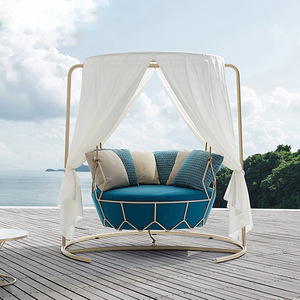 Fauteuil suspendu en fer forgé pour balcon, jardin, terrasse, style 'Internet Celebrity', avec support de canapé, pour extérieur individuel ou villa - Product Image 3