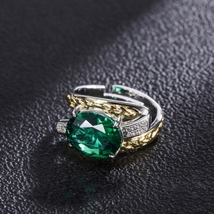 Fashion Jewelry Eco-friendly Copper Unique Bicolor Style Gold Plated Insert Oval Cut Red Zircon Two Tone Plated Band <b>Ring</b> - Product Image 6