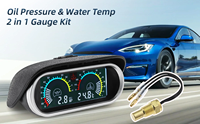 Pengukur tekanan oli mobil, alat ukur tekanan oli truk 2-in-1 LCD Universal 12v24v + pengukur suhu air Set 34mm adaptor biru indikator tekanan oli