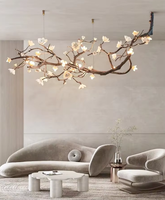 JYLIGHTING Lustre LED moderne en céramique à branches florales, long et personnalisé, luminaire de plafond de luxe pour îlot de cuisine et hôtel