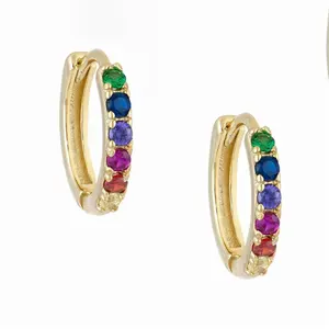 Desbloqueio 925 Silver Jewelry Dainty Rainbow Zirconia Huggie Hoop Earring
