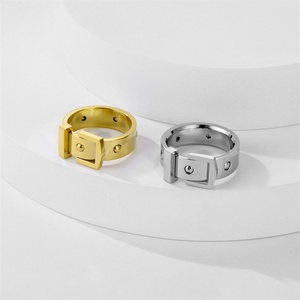 Classic Belt Design 316L Stainless Steel Chunky <b>Ring</b> Gold Plated Band Finger <b>Rings</b> - Product Image 4