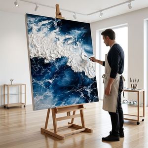 Dipinto a Olio di Lusso in Bianco e Nero su Tela con Cornice, Paesaggio con Onde per Interni, Arte Decorativa per Soggiorno, Camera da Letto, Portico e Corridoio - Product Image 3