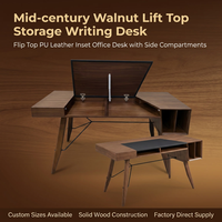 Bureau Minimaliste JM en Placage Noyer, Table d'Écriture à Plateau Rabattable en Bois Massif avec Rangement, Design Mid-Century pour Bureau à Domicile