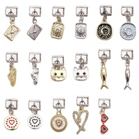 HP0288 Lot de breloques italiennes en acier inoxydable avec pendentifs modulaires en forme de poisson/chat/coeur/chaussure/soleil/lune pour bracelet DIY en gros