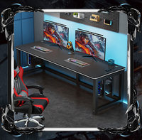 Bureau de jeu noir à double poste, table PC longue et robuste avec grand plateau pour 2 moniteurs et configuration de jeu