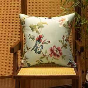 आधुनिक चीनी पुष्प कढ़ाई तकिया और कुशन में बेडहेड और सोफा बैकरेस्ट लीफ और बर्ड पैटर्न को कवर करता है। - Product Image 3