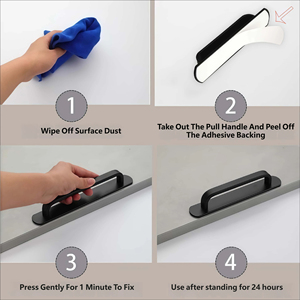 Poignées de meuble invisibles en ABS, sans perçage, auto-adhésives et à fixation par vis pour portes coulissantes et tiroirs - Product Image 5