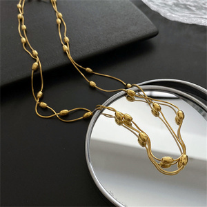 Collares de cadena de cuentas elípticas largas de acero inoxidable para mujer, accesorios impermeables diarios en el cuello, joyería femenina de moda 2025 - Product Image 5