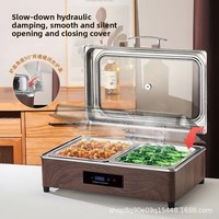 Station de jus et buffet chauffant en acier inoxydable grain de bois pour petit-déjeuner d'hôtel, version luxe légère, avec fonction de maintien au chaud en libre-service