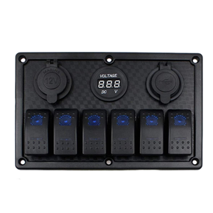 Bảng Công Tắc Rocker Thuyền Màu Xanh Dương Ổ Cắm 6 Vị Trí 12 Vôn + Bộ Sạc USB Kép (2.1A + 1A)+ Đồng Hồ Hiển Thị Điện Áp Kỹ Thuật Số Chống Nước - Product Image 3