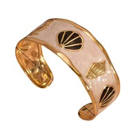 Bracelet manchette ouverte large en émail doré, style vintage, motif coquillage et crocodile, pour femme