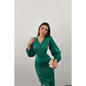 Vestido de Noche Largo de Satén Esmeralda con Escote en V, Estilo Imperio, Decoración con Lentejuelas, para Fiesta Romántica, Talla XL - Product Image 3