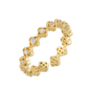 Luxury Stackable Four Leaf Clover <b>Open</b> <b>Ring</b> Gold Plated Micro Set Zircon Adjustable Band Unisex Jewelry Gift - Product Image 5