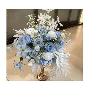 Mavi tema düğün yuvarlak çiçekler öpücük topu yapay gerçek dokunmatik çiçekler Centerpiece için masa süsü