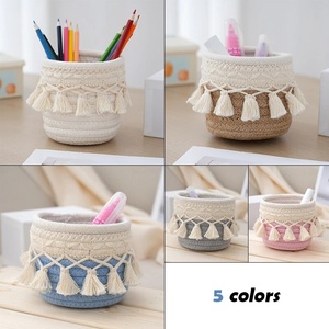 <span class=keywords><strong>Cesta</strong></span> de Almacenamiento Pequeña de Macramé, Organizador Tejido a Mano con Cuerda de Algodón para Decoración de Escritorio, Porta Brochas de Maquillaje con Borlas - Product Image 6