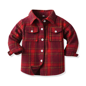 Veste <span class=keywords><strong>courte</strong></span> à simple boutonnage brossée de style européen américain pour garçons et filles Chemise à carreaux à manches longues et col rabattu - Product Image 5