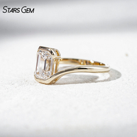 Anillo de Compromiso Starsgem de Oro Sólido de 14K con Diamante Cultivado en Laboratorio de Corte Esmeralda de 2.0ct, Anillo de Boda con Bisel Solitario