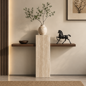 Mesa de Entrada Estilo Medieval con Acabado de Pizarra, Entrada con Diseño de Cueva, Consola Multifuncional Flotante de Madera para Apoyar en la Pared - Product Image 1