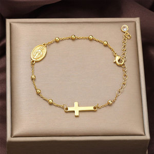 Religious 316L Stainless Steel 14k 18k Gold Plated Catholic Bead Bracelets With Charms Rosary Virgin Mary Bracelet for Women <b>Men</b> - Product Image 1