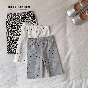 Tongxingyuan <b>Girls</b> Summer Stretch <b>Cycling</b> <b>Shorts</b> Gray Off White Leopard Print Dots Cotton Childrens Pants - Product Image 1