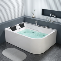 Bañera de Hidromasaje Acrílica para Dos Personas, Diseño Cuadrado con Esquinas Redondeadas, Spa con Jets de Hidroterapia y Dos Reposacabezas, 170x120x58cm