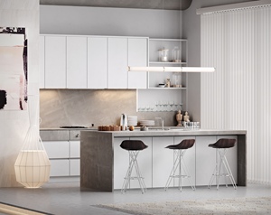 Gabinete de cocina moderno personalizado Mesa de isla colgante Acabado de laca mate oscuro para Villa Características Encimera de granito Directo de fábrica