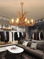 Lustre suspendu rétro nordique américain en forme de bois de cerf, style nordique, luminaires suspendus pour bar, lampe LED en forme de corne de cerf pour chambre à coucher