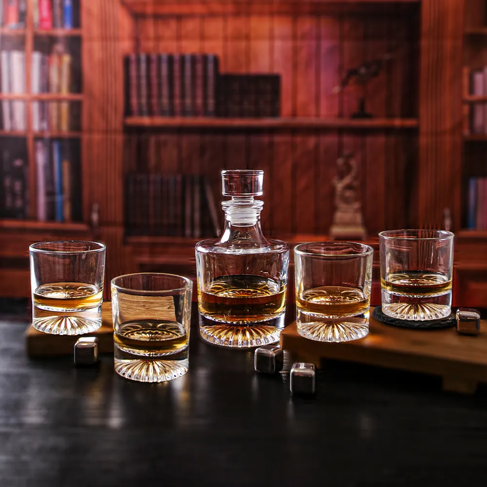 5 Stuks Fabriek Groothandel Rond Bodem Zonnebloem Glas Whisky Set Whisky Bar Set Op Voorraad