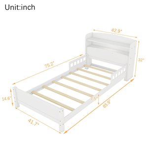 White Solid Wood Children's Bed With <b>Storage</b> Shelf And Guardrail For Bedroom <b>Kids</b> Furniture - Product Image 4