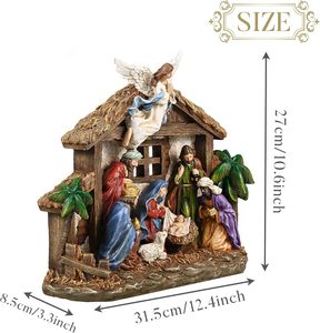Statuine del Presepe di Natale Valery Madelyn con Luci LED, Set Sacra Famiglia in Resina Rossa e Oro per Interni, Casa, Tavolo/Camino - Product Image 5