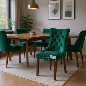 Chaise de salle à manger moderne en velours capitonné avec pieds en bois massif et garniture cloutée – Mobilier contemporain pour la maison - Product Image 2