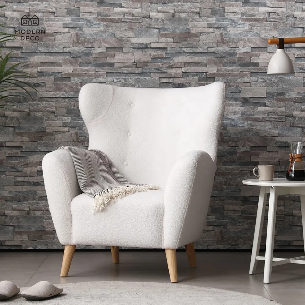 Boucle Arm Stoelen Wit Moderne Crème Wol Teddy Stof Fauteuil 1 Zits Enkele Zetel Sofa Bekleding