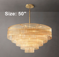 Lustre de plafond créatif et décoratif en laiton de style américain pour hôtel, grande suspension lumineuse d'intérieur à haute luminosité avec abat-jour rond en verre