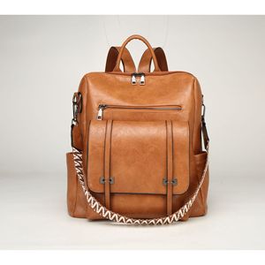 Sac à dos en cuir souple en PU pour femmes à double usage haut de gamme rétro printemps sac décontracté transfrontalier Logo géométrique élégant étudiants dames - Product Image 2