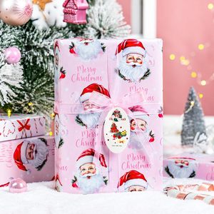 Papel de Regalo Navideño Burymento, 17 Pulgadas x 32.8 Pies, Reversible, Diseño de Bastones de Caramelo Rosados con Santa Claus - Product Image 6