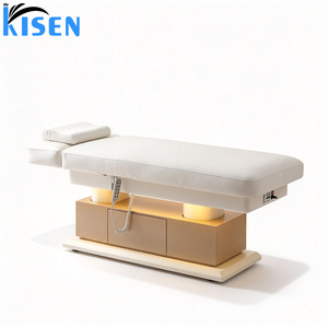 เตียงต่อขนตาไฟฟ้าปรับระดับได้ Kisen Cloth LED พร้อมระบบทำความร้อน ควบคุมอุณหภูมิ ดีไซน์โค้งมนอเนกประสงค์ สไตล์มินิมอล สำหรับร้านเสริมสวยและนวด - Product Image 3