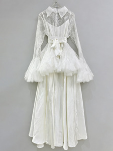 ชุดเซ็ต 2 ชิ้นสำหรับผู้หญิง เสื้อลูกไม้ประดับเลื่อมผูกเชือก ชุดเดรสยาวแฟชั่น - Product Image 2