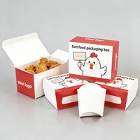 Boîte à frites résistante à l'huile avec logo personnalisé, boîte en papier pour poulet, emballage alimentaire à emporter pour restaurant de restauration rapide