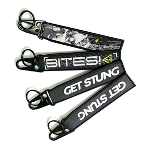 High Quality Fabric Embroidered Custom Logo Carabiner Nylon Keychain Short Woven Lanyard
