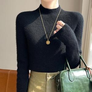 Camisa Base de punto de Cuello medio alto sin costuras refinada de una línea ajustada para mujer, cárdigan de ajuste fino para adelgazar interior sólido de otoño - Product Image 4