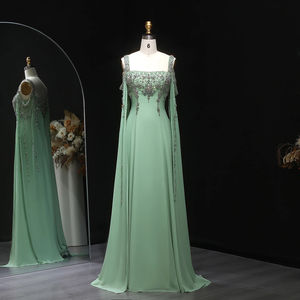 جانمبر LSZ305 نعناع عربي ياقة مربعة أصفر كريستال مساء فستان حفلة موسيقية مع غطاء الرأس - Product Image 1