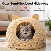 Maison pour chat en rotin imitation tressé à la main, respirante, lavable, trois tailles, vente en gros OEM ODM