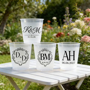 9 gobelets de stade personnalisés givrés de 16 oz, écologiques, réutilisables, pour décoration de fête, gobelets en plastique personnalisés pour mariage, monogrammes, monogramme de la mariée - Product Image 1