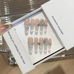 Lot de 10 faux ongles de luxe faits main, effet œil de chat, style français, stiletto, à presser, 3D, réutilisables, en acrylique, personnalisables avec votre marque privée - Product Image 2