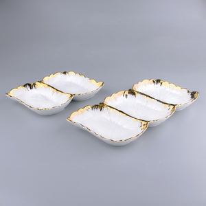 Piring Keramik Putih Porselen 2 Sekat untuk Sajian Camilan/Dessert dengan Motif Tanaman, Langsung dari Pabrik - Product Image 5