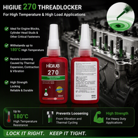 Colle anaérobie HiGlue Modèle 270 pour verrouillage de filetages, composé anti-vibration pour l'étanchéité des vis industrielles en métal