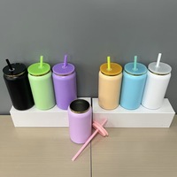 Gravure au laser vierge 16oz bouteille d'eau tasse à café en acier inoxydable enduit de poudre plaqué or canette de bière avec couvercle et paille pour