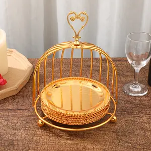 Metal Birdcage Shape Gold Metal Food Display Dessert Cake Serving Trays Afternoon Tea Heart Rack Wedding Cake Stand