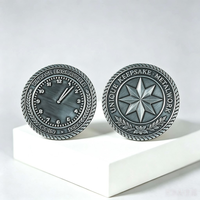 Pièces de défi en alliage de zinc plaqué argent antique, double face, émail souple, gravées et imprimées UV, avec logo personnalisé en relief, vente en gros